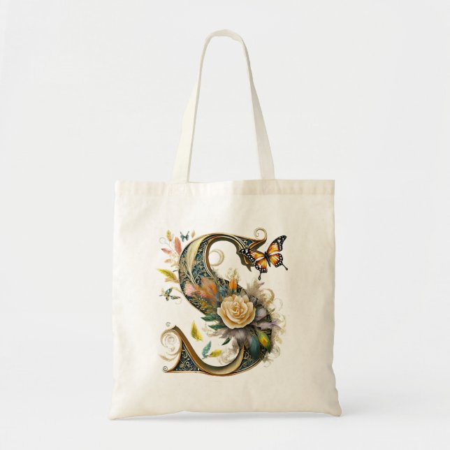 Elegant bohemian floral letter S Tote Bag (Front)