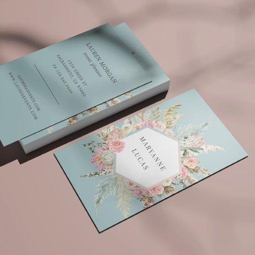 Customizable Elegant Bohemian Floral Monogram Blue Business Card