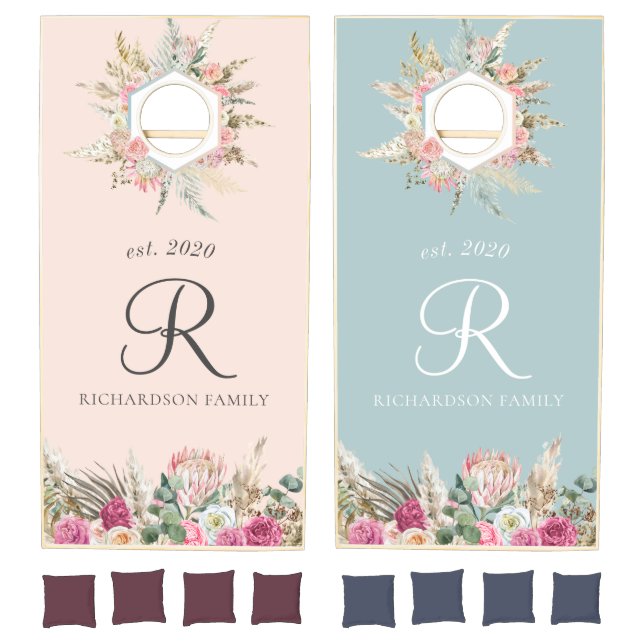 elegant bohemian floral monogram cornhole set (Set)