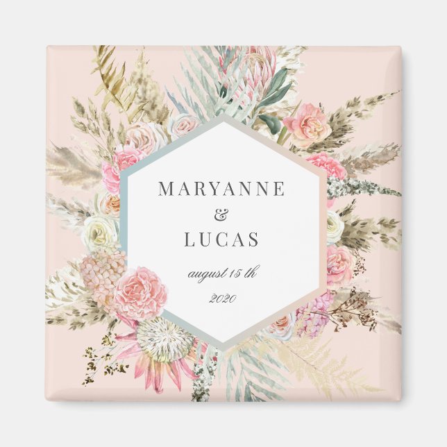 Elegant Bohemian Floral Monogram Magnet (Front)