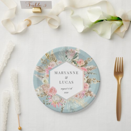 Elegant Bohemian Floral Monogram Paper Plate