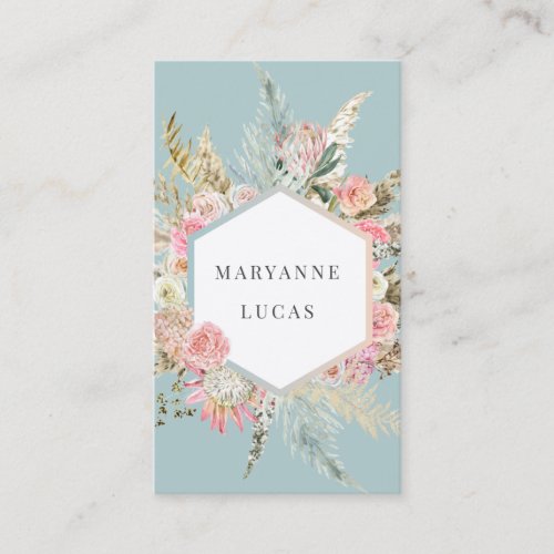 elegant bohemian floral monogram square business business card