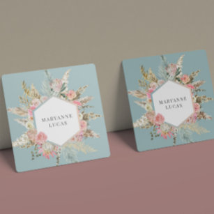 Elegant Bohemian Floral Monogram  Square Business Card