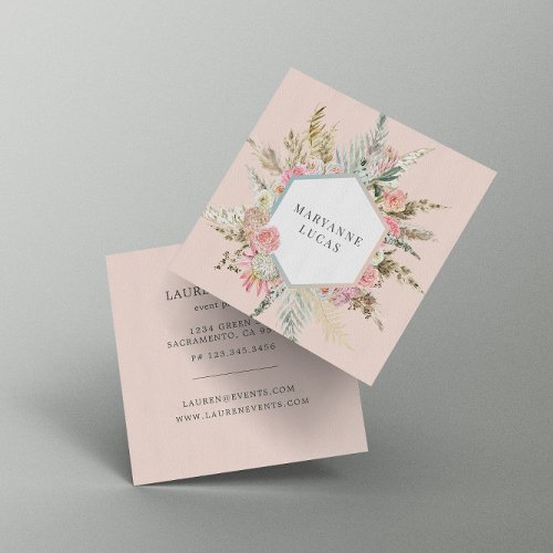 Elegant Bohemian Floral Monogram Square Business Card