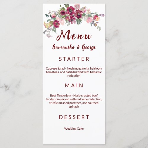 Elegant Bohemian Floral Wedding Menu Template