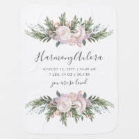 Elegant Bohemian Florals Birth Information Name Baby Blanket