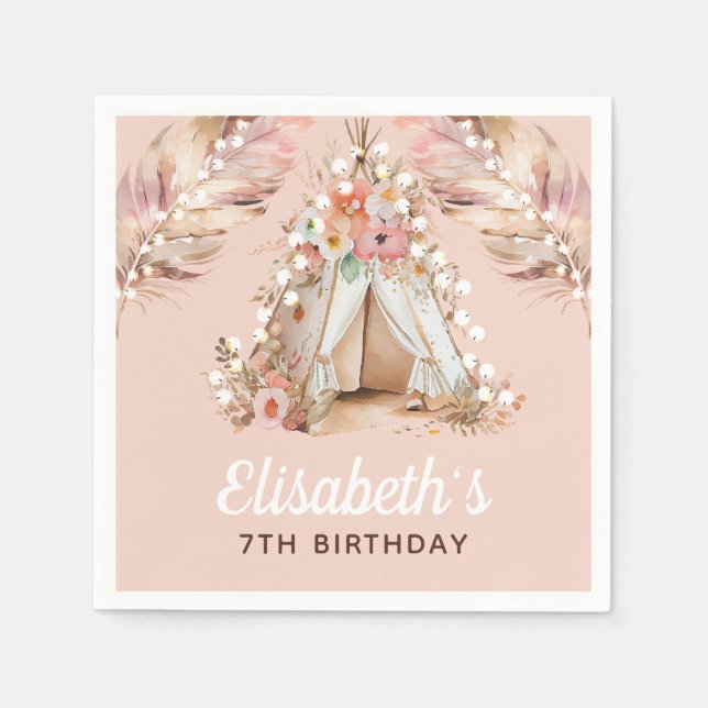 Elegant Bohemian Girl Birthday Personalized Napkins (Front)