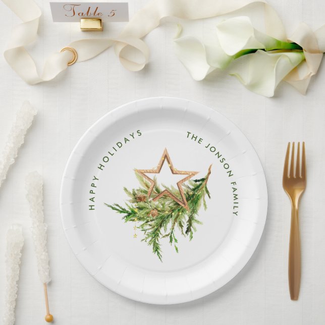 Elegant Bohemian Merry Christmas Composition Paper Plates (Wedding)