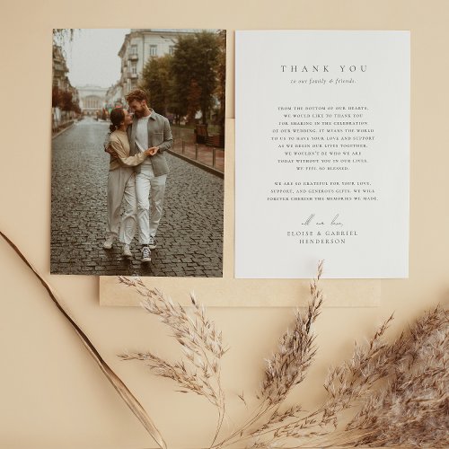 Elegant Bohemian Modern Minimalist Photo Wedding Thank You Card