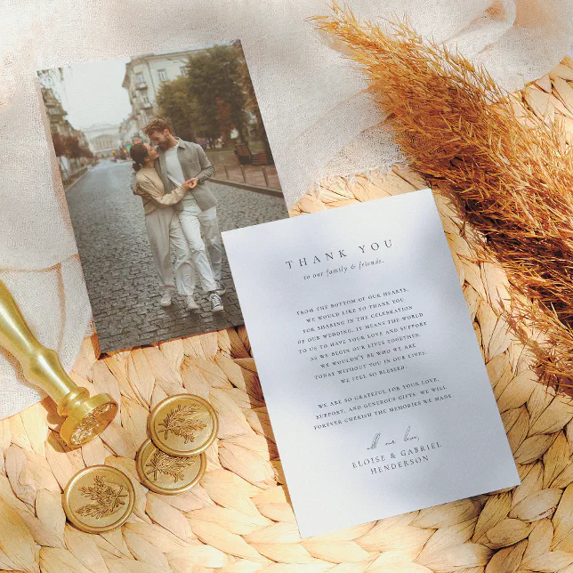 Elegant Bohemian Modern Minimalist Photo Wedding Thank You Card | Zazzle