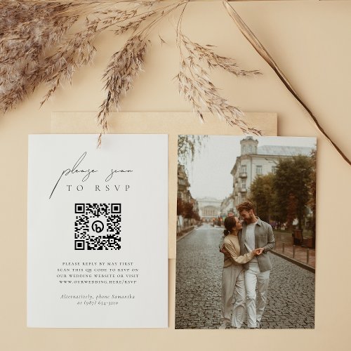 Elegant Bohemian Modern Photo QR Code Wedding RSVP Enclosure Card
