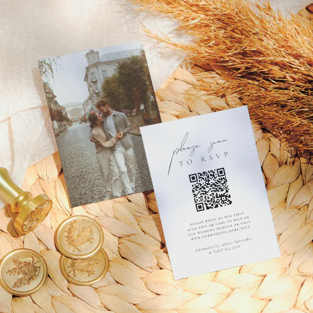 Elegant Bohemian Modern Photo QR Code Wedding RSVP Enclosure Card | Zazzle