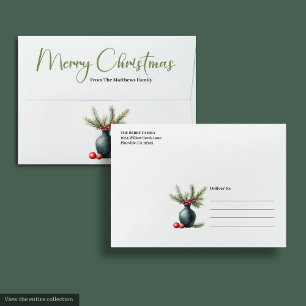 Elegant Bohemian Neutral Pine Wreath Holiday Card Envelope