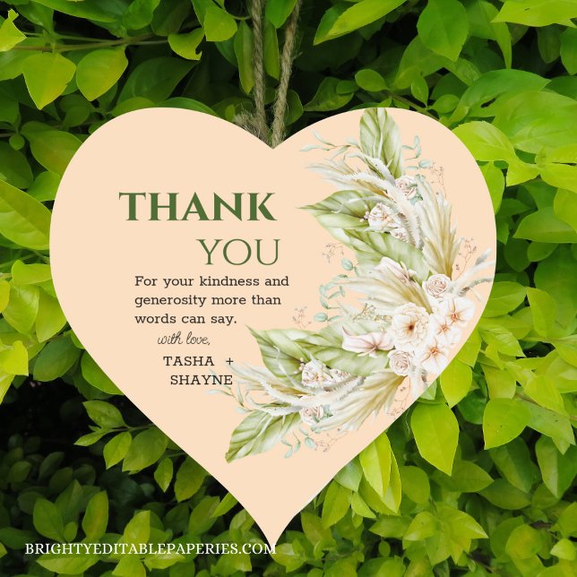 Elegant Bohemian Pampas Grass Wedding Heart Sticker (A heartwarming addition to your wedding with our elegant pampas grass stickers.)