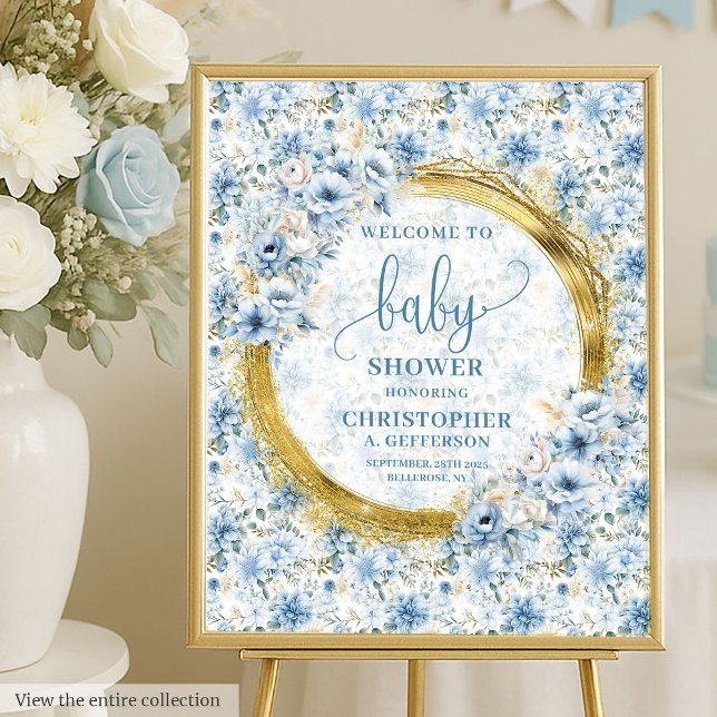 Elegant Bohemian Pastel Blue Gold Baby Shower Sign (Elegant Bohemian Pastel Blue Gold Baby Shower Sign)