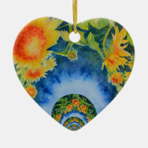 Elegant bohemian retro sunflowers ceramic ornament