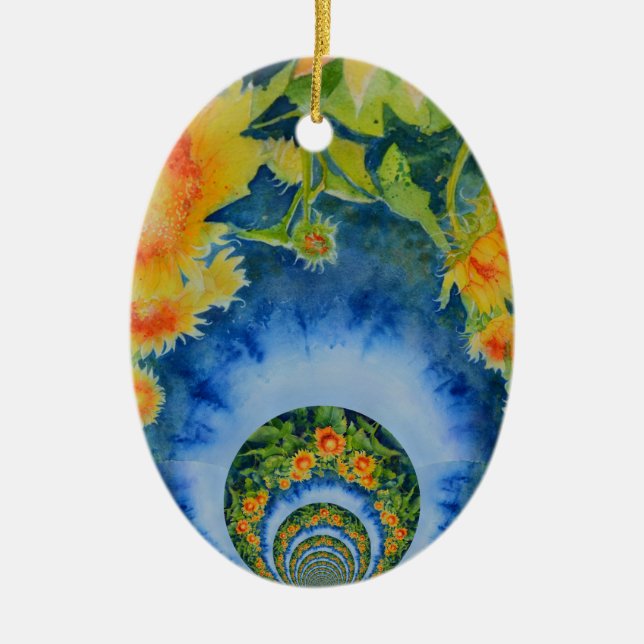 Elegant bohemian retro sunflowers ceramic ornament (Front)