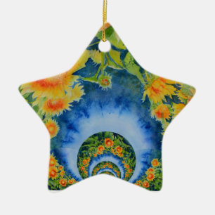 Elegant bohemian retro sunflowers ceramic ornament