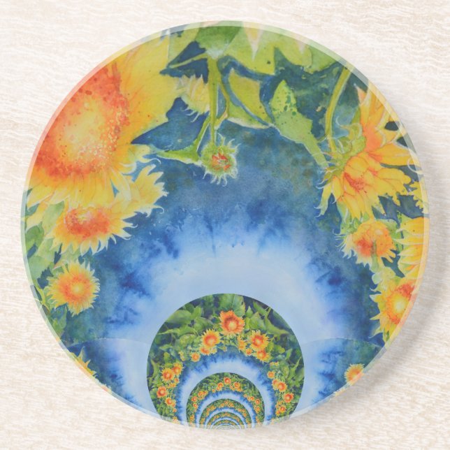 Elegant bohemian retro sunflowers drink coaster (Front)