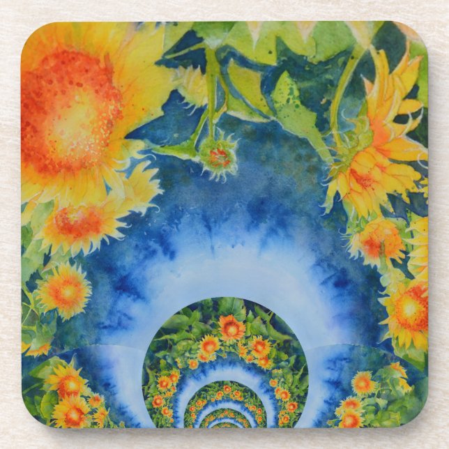 Elegant bohemian retro sunflowers drink coaster (Front)