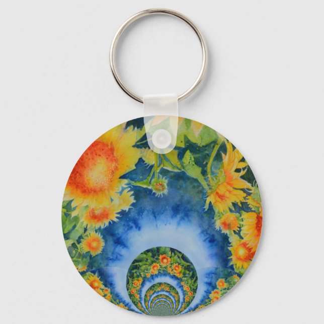 Elegant bohemian retro sunflowers keychain (Front)