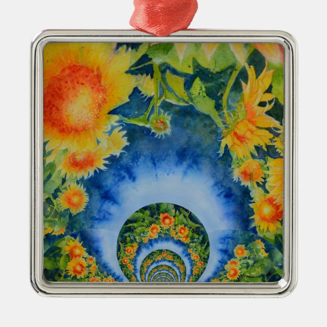 Elegant bohemian retro sunflowers metal ornament (Front)