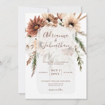 Elegant Bohemian Rustic Floral Pampas Wedding Invitation | Zazzle