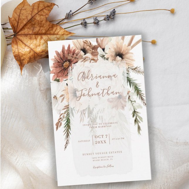 Elegant Bohemian Rustic Floral Pampas Wedding  Invitation (Creator Uploaded)