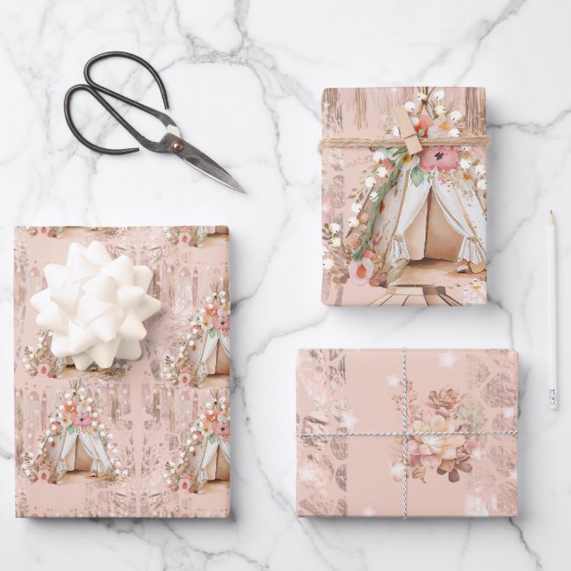 Elegant Bohemian Tent Slumber Party Wrapping Paper Sheets (Front)