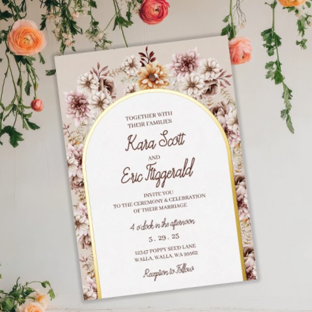 Elegant Bohemian Watercolor Floral Wedding Foil Invitation (Creator Uploaded)