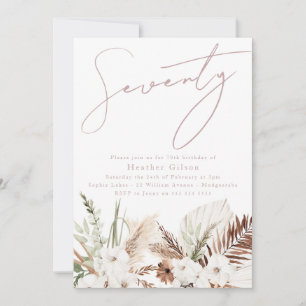 Elegant Bohemian White Floral 70th Birthday Party Invitation
