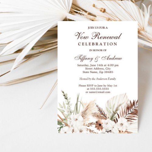Elegant Bohemian White Floral Vow Renewal Invitation
