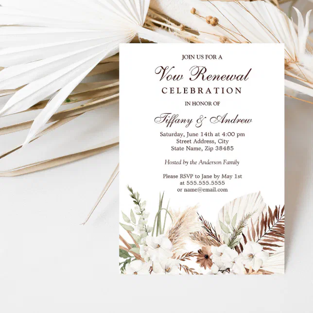 Elegant Bohemian White Floral Vow Renewal Invitation Zazzle