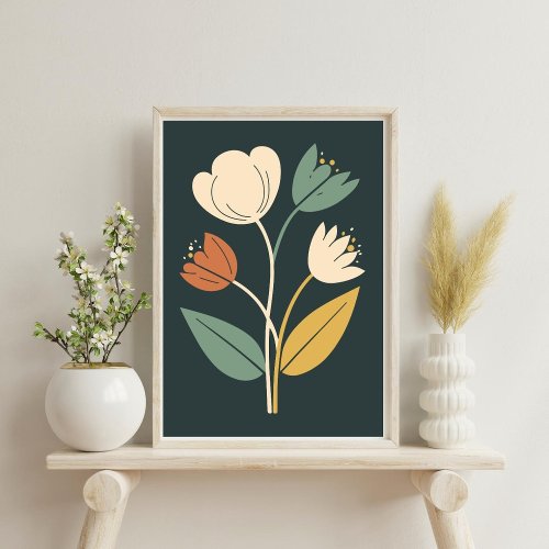 Elegant Boho Abstract Botanical Flower Poster