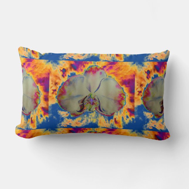 Elegant boho abstract watercolor orchid painting lumbar pillow (Front)