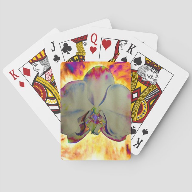 Elegant boho abstract watercolor orchid painting poker cards (Back)