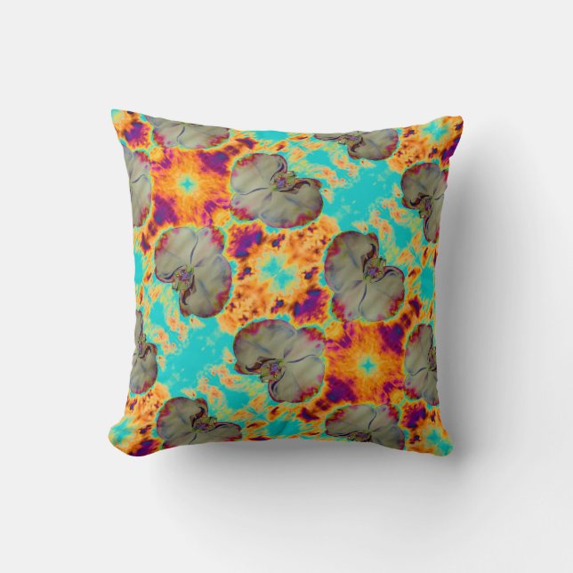 Elegant boho abstract watercolor orchid painting throw pillow (Front)
