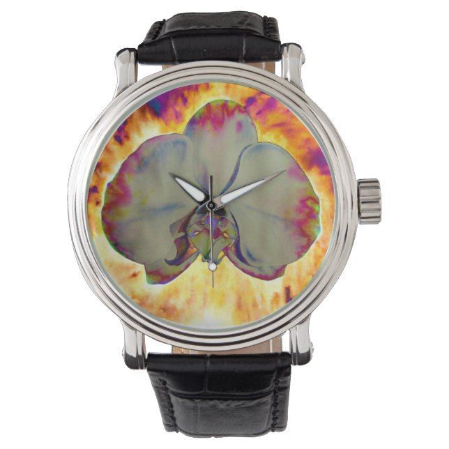 Elegant boho abstract watercolor orchid painting watch (Front)