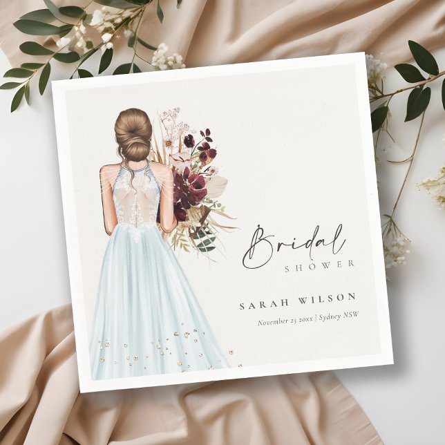 Elegant Boho Aqua Wedding Gown Bridal Shower Napkins (Creator Uploaded)