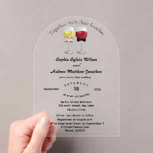 Elegant Boho Arch Couple Wine Wedding Acrylic Invitations