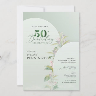 Elegant boho arch dusty green blush floral invitation