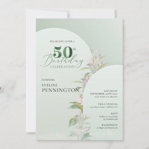 Elegant boho arch dusty green blush floral invitation
