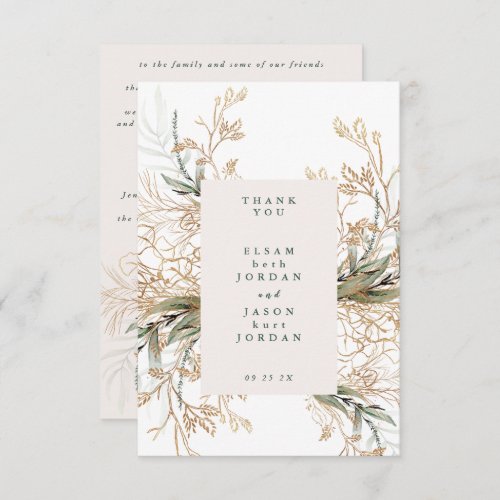 Elegant Boho Arch Golden Sage Eucalyptus Greenery Thank You Card