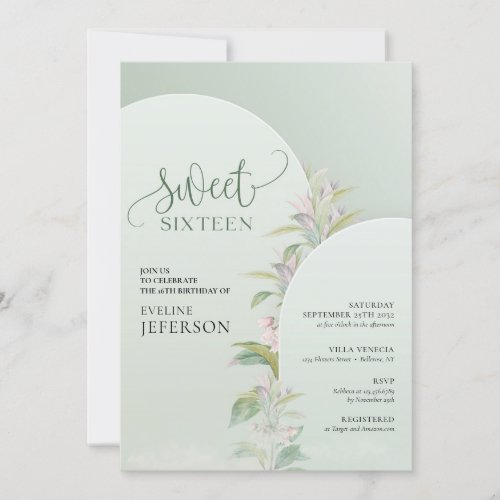 Elegant boho arch green foliage blush floral invitation