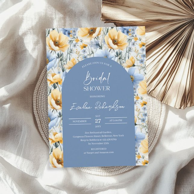 Elegant Boho arch light blue & yellow wildflowers Invitation (Elegant Boho arch light blue & yellow wildflowers Invitation)