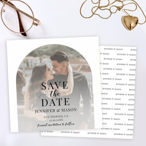 Elegant boho arch photo Save the date invitation