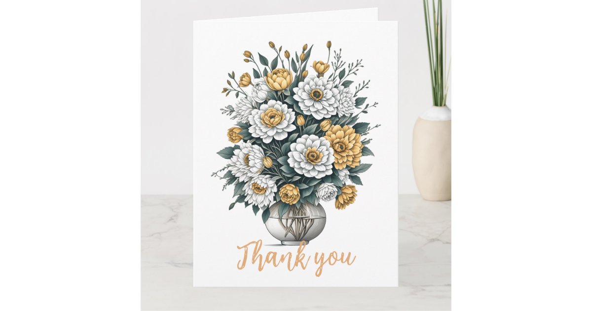 Elegant Boho Art Flower In A Vase Thank You Card | Zazzle