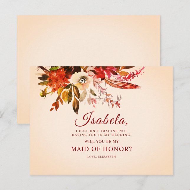 Elegant Boho Autumn Floral Maid Of Honor Postcard (Front/Back)