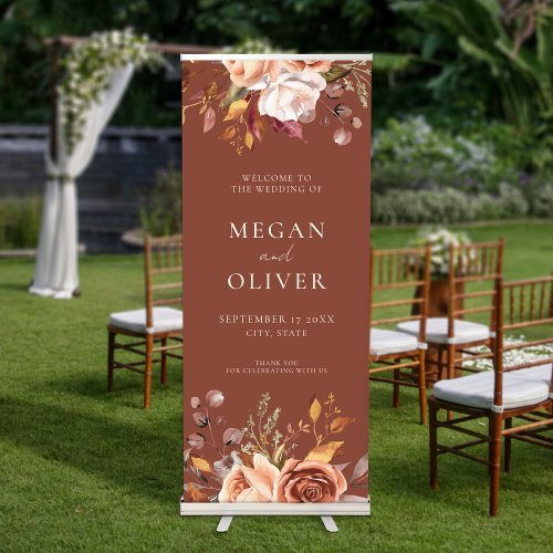 Elegant Boho Autumn Floral Wedding Welcome Retractable Banner
