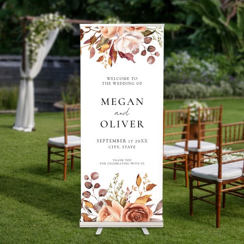 Elegant Boho Autumn Floral Wedding Welcome Retractable Banner